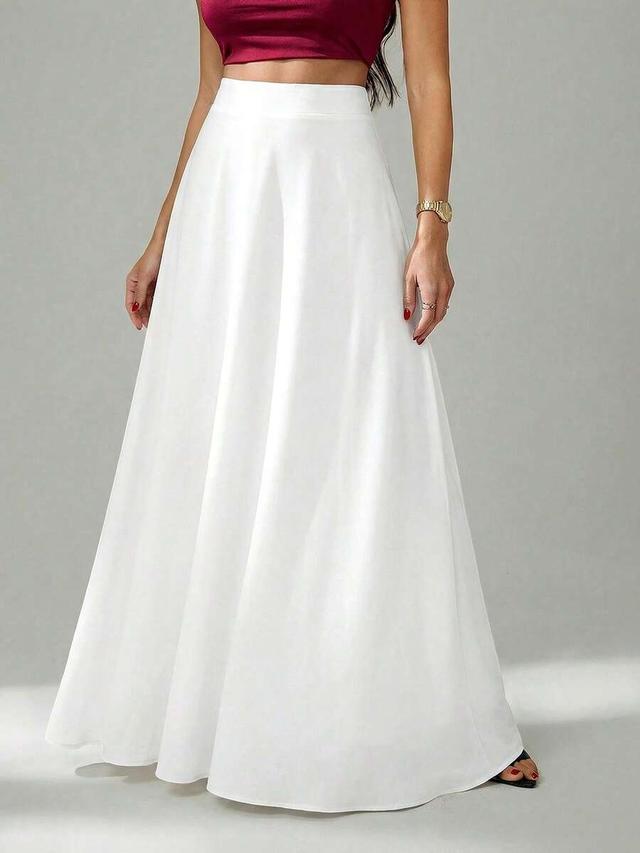 solid white a-line maxi umbrella skirt