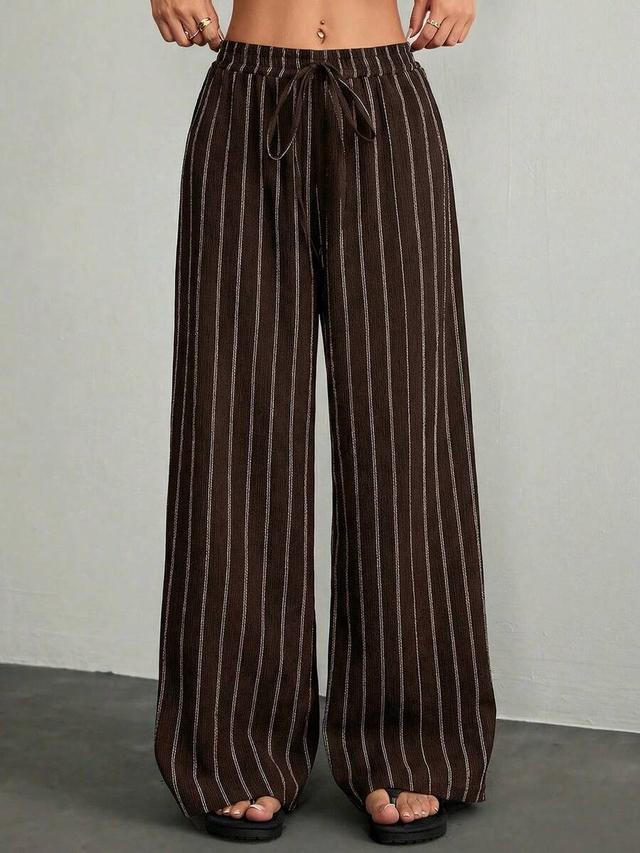 brown striped loose wide leg trousers