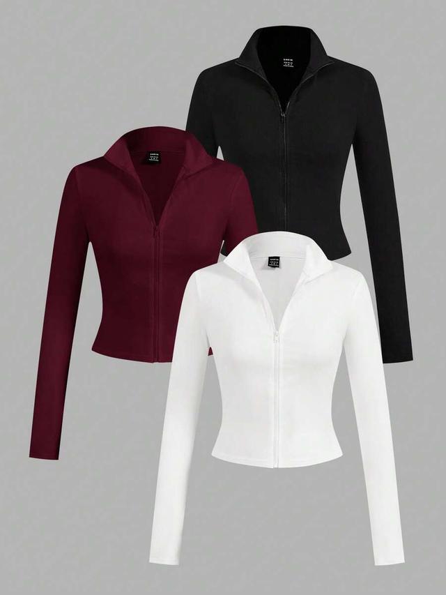black minimalist knit zip-up long sleeve t-shirt set