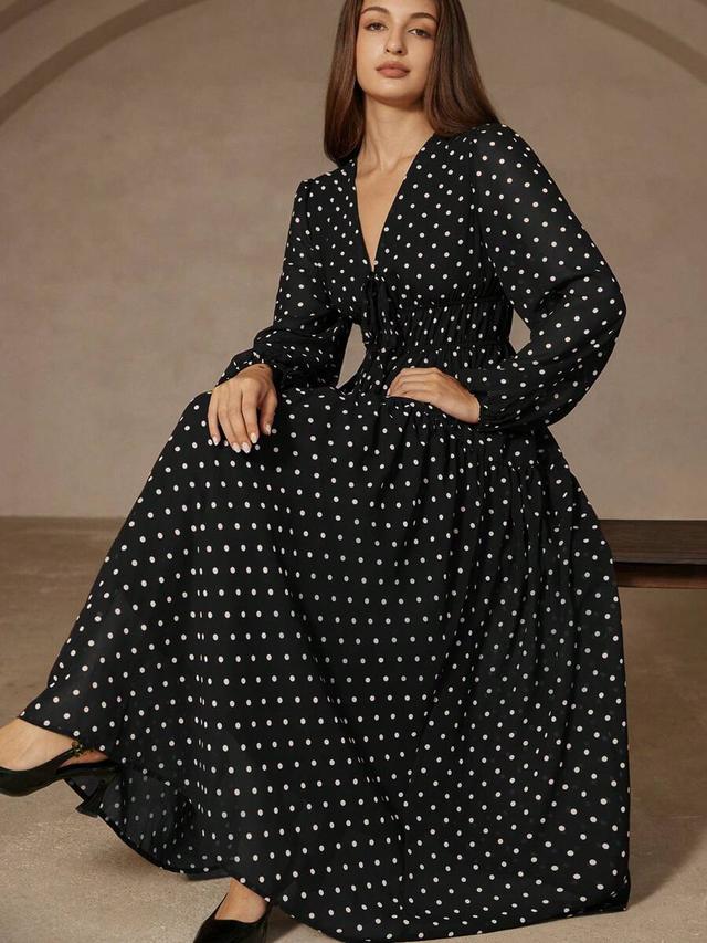 belrosie elegant black and white polka dot chiffon dress