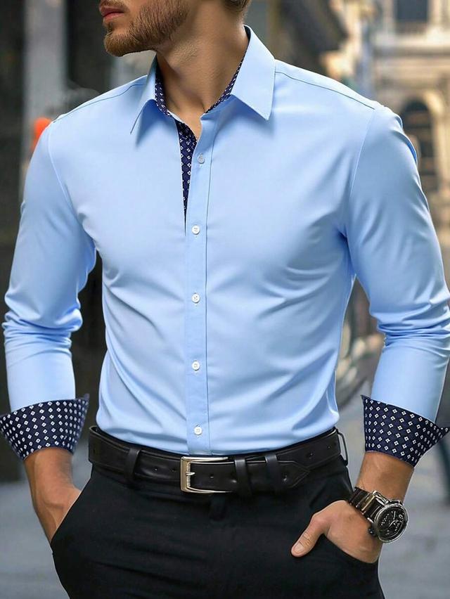 light blue formal shirt with contrast patterned cuffs