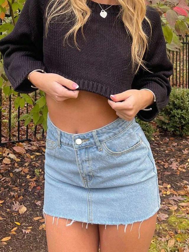 casual american street style washed light blue denim mini skirt