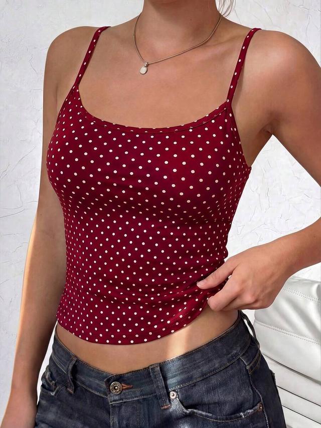red polka dot fitted camisole top