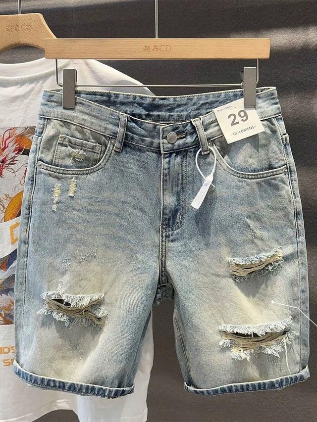 men retro vintage washed distressed denim shorts