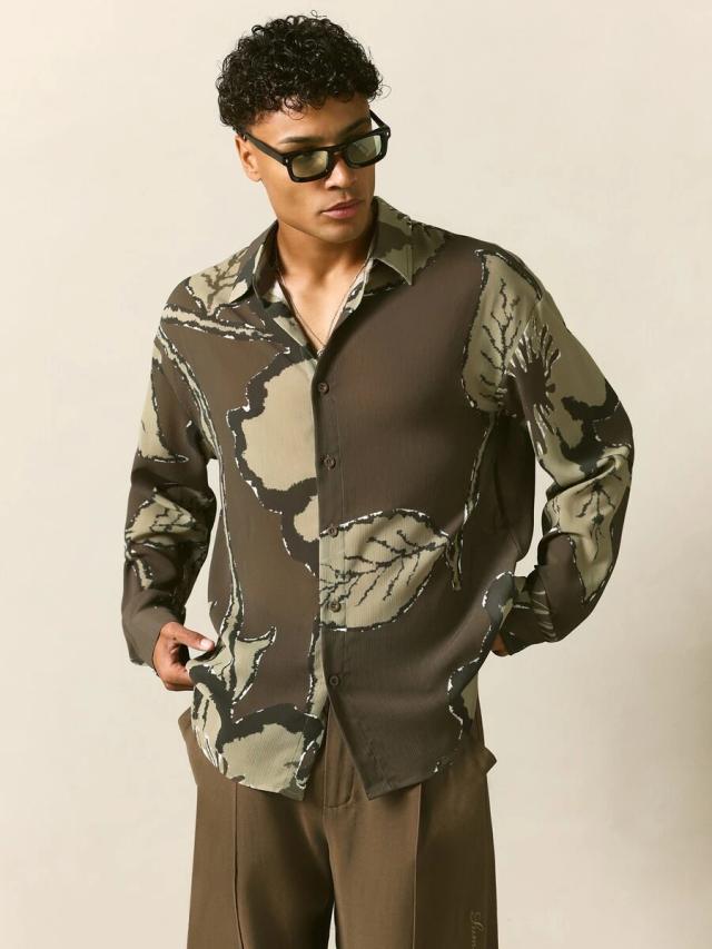 oversized floral chiffon long sleeve button-up shirt