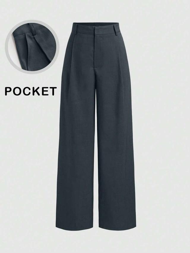 minimalist navy blue wide leg suit pants