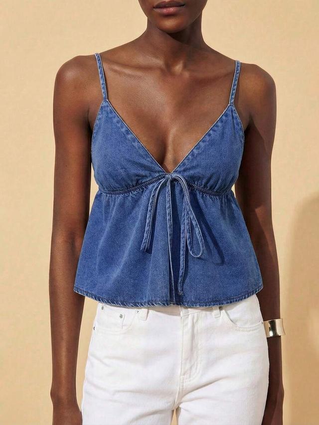 blue denim tie-up camisole top