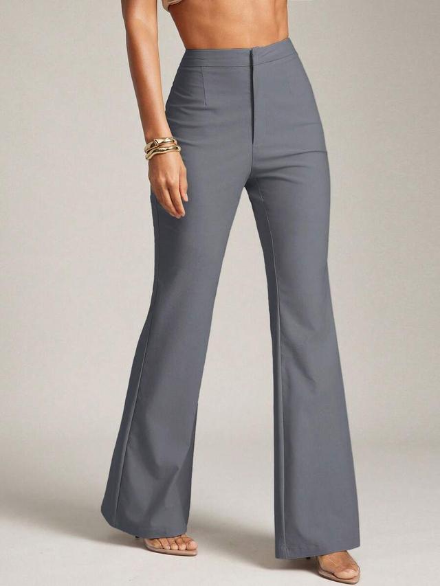 hauture grey solid high-waisted flare leg trousers