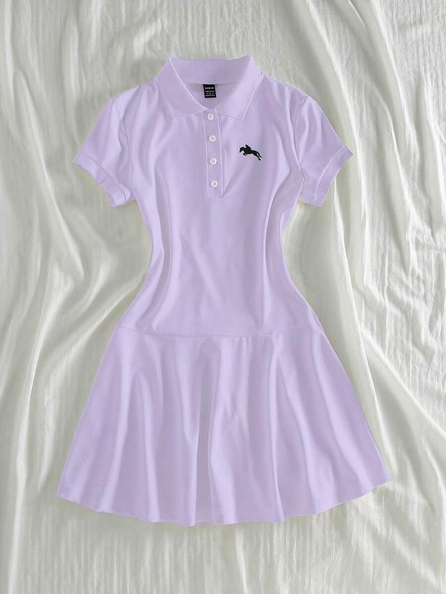 purple polo neck short sleeve casual tennis dress