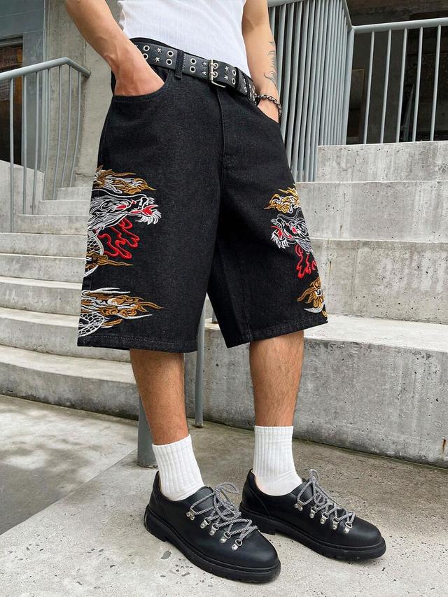 gallery fade embroidered black denim street style shorts