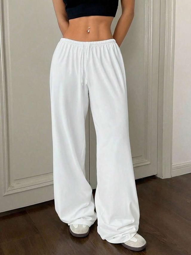white casual drawstring waist wide leg lounge pants