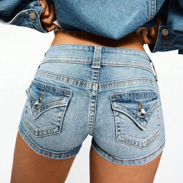 light wash denim ultra-mini slim-fit shorts
