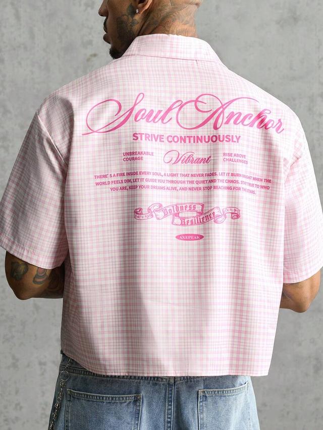 pink plaid short sleeve casual button up shirt