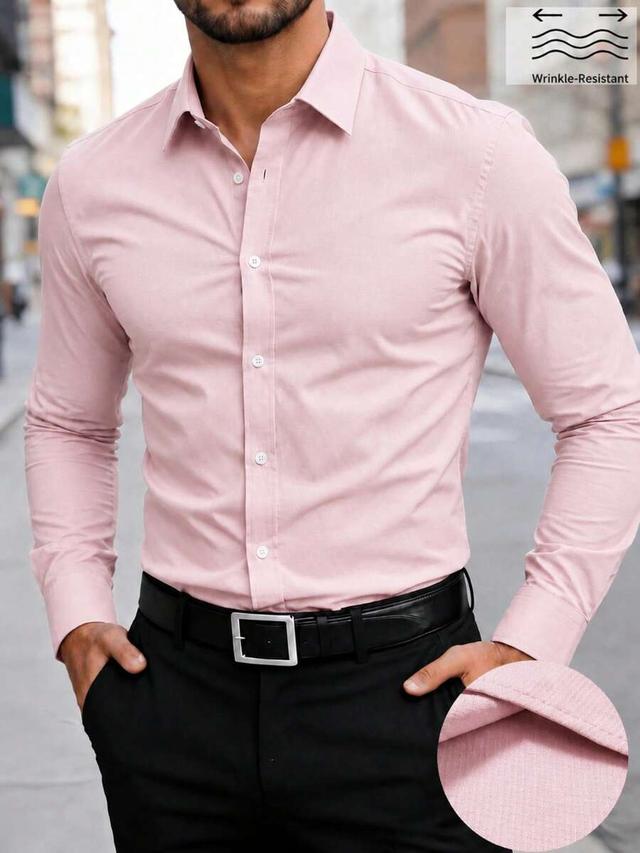 pink wrinkle-resistant business casual long sleeve shirt
