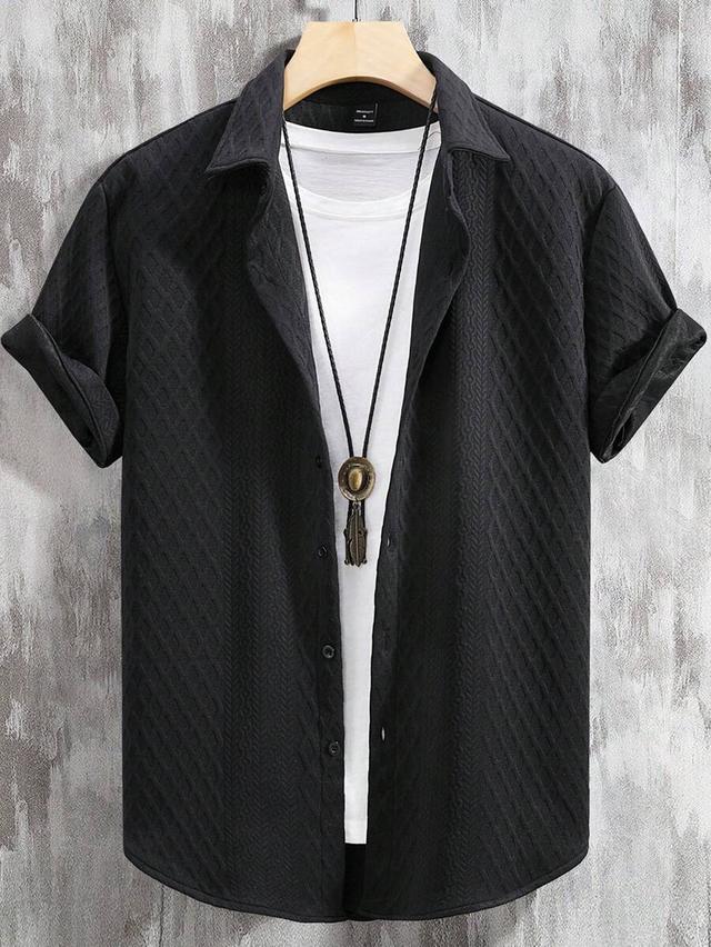 manfinity homme men's solid color textured short sleeve shirt