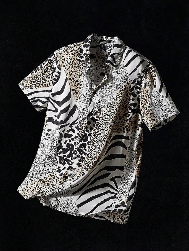 leopard and zebra print short sleeve shirt