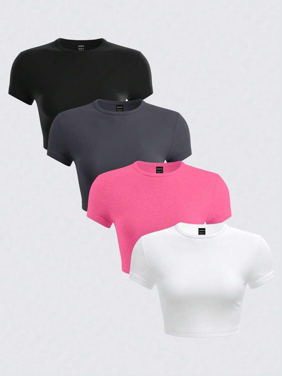 dark grey knit round neck cropped t-shirt