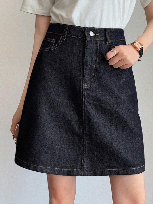 dark wash denim mini skirt