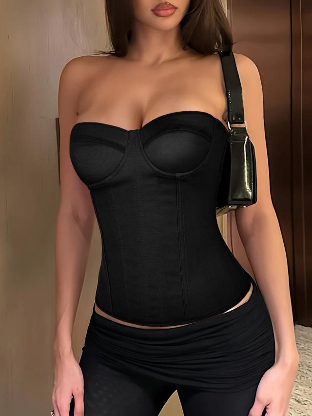 solid black strapless corset top with boning