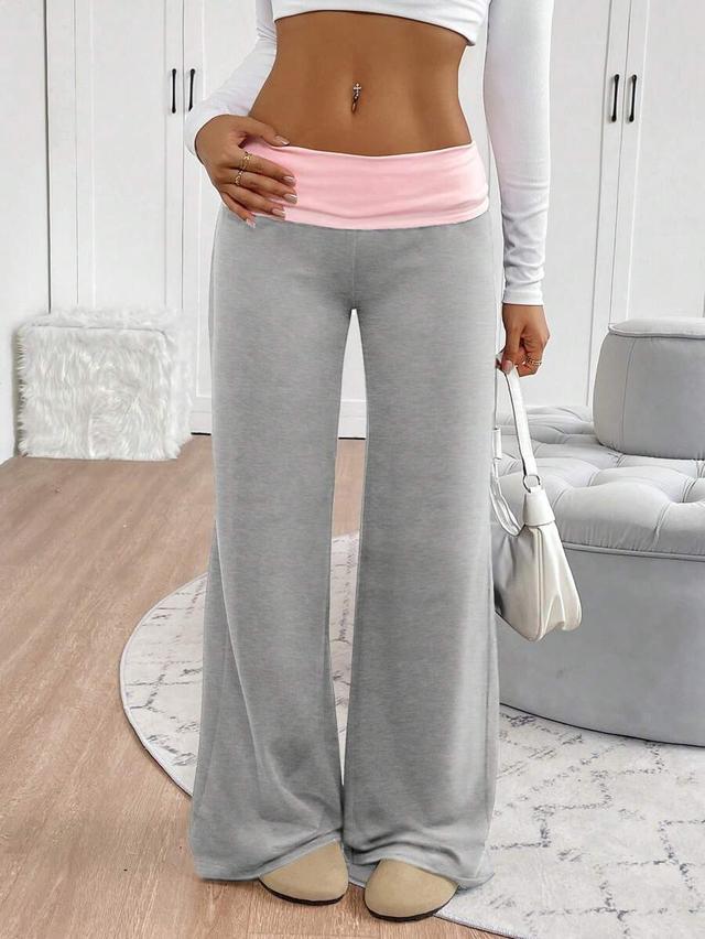 grey color block low waist bell-bottom sweatpants