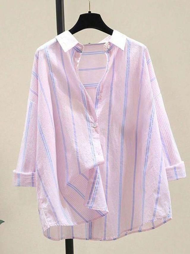 women's bright pink striped button-down shirt