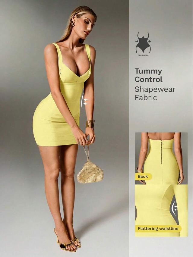 yellow bandage mini dress with sweetheart neckline