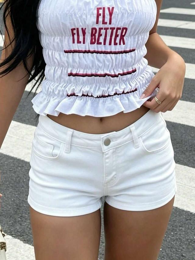 classic white denim five pocket shorts