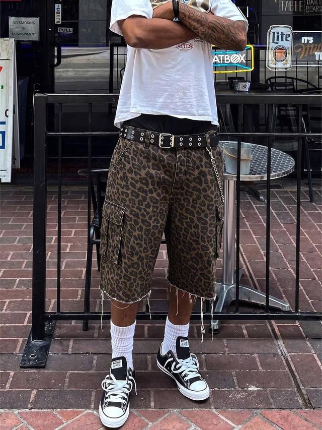 leopard print y2k cargo denim shorts