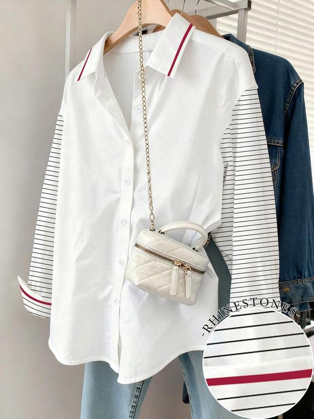 resyla women's striped and solid color patchwork shirt