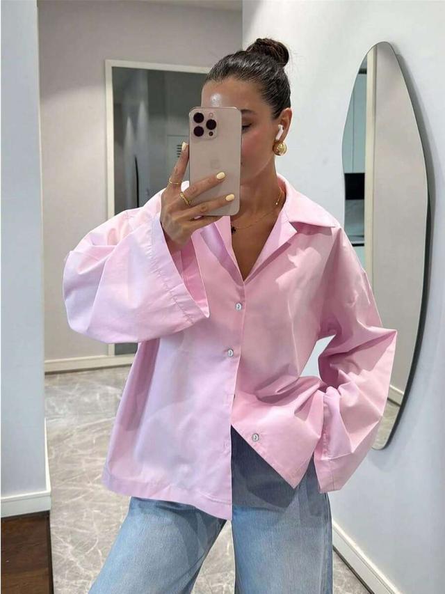 pink cotton long sleeve vintage style blouse