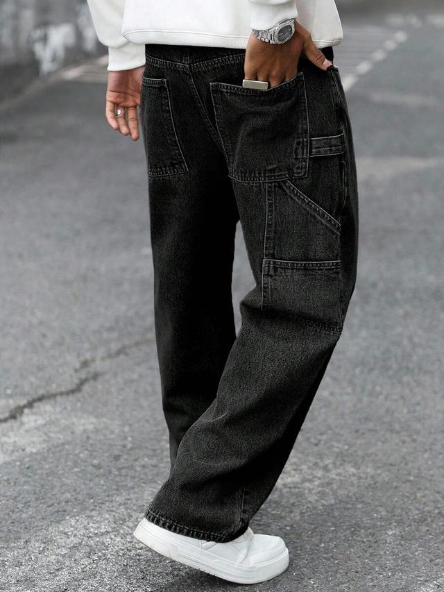 snow wash black straight leg carpenter jeans