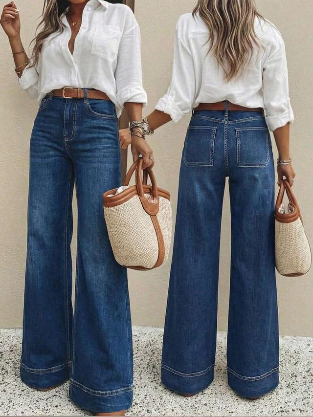 women's high-waisted dark wash flare leg denim jeans