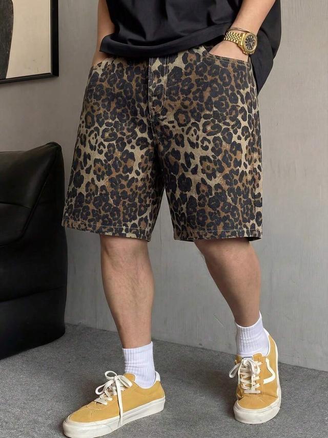 leopard print cotton denim bermuda shorts