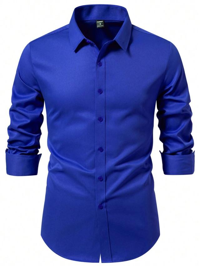 solid royal blue long sleeve casual formal shirt