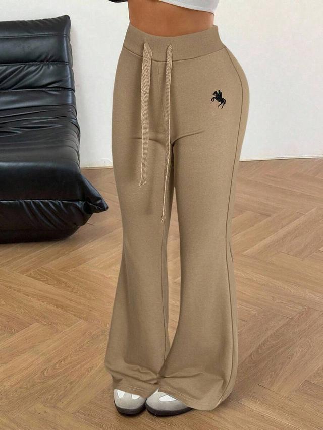 coffee brown knitted slim flare sweatpants with drawstring