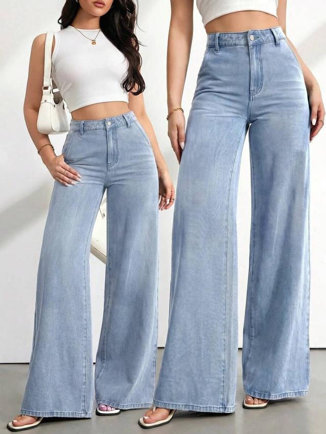 vintage blue wash high waist wide leg jeans