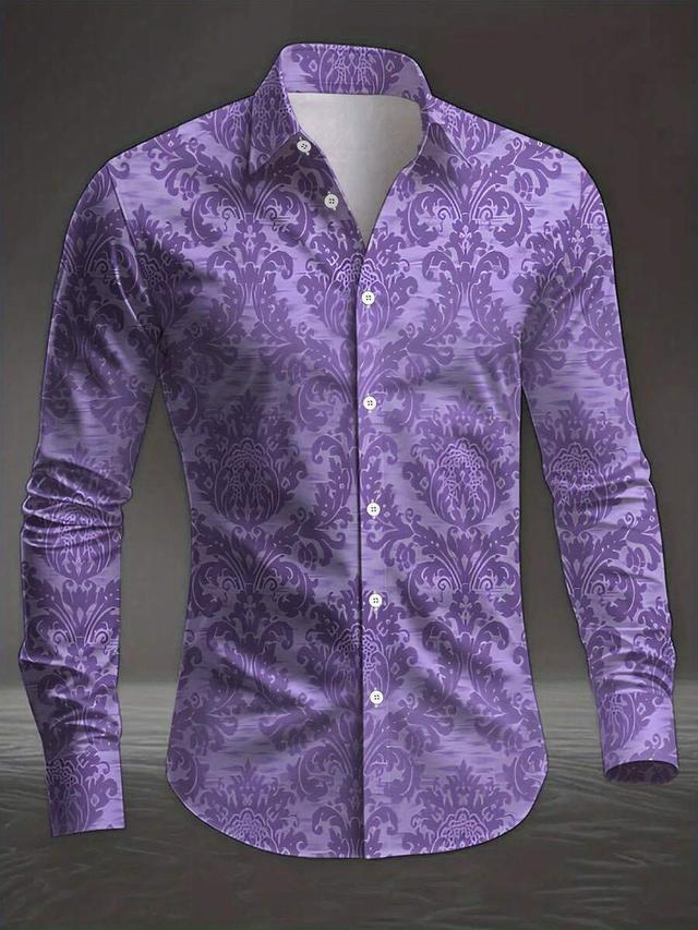 light purple floral ornate print long sleeve shirt