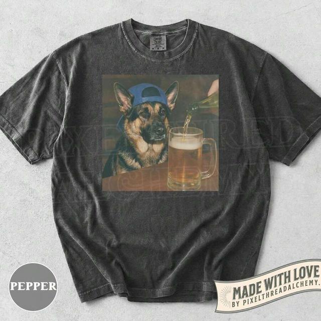 charcoal funny german shepherd graphic pigment dyed t-shirt