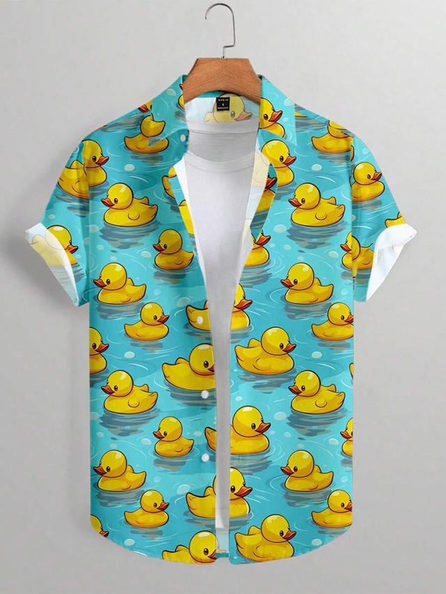 duck print short sleeve button up shirt