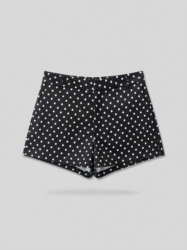 black and white polka dot tailored shorts