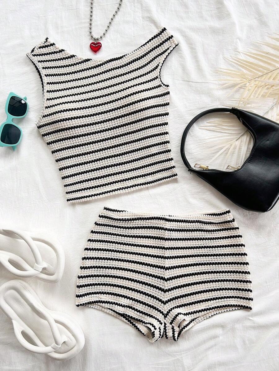 soleia striped knit camisole and shorts set