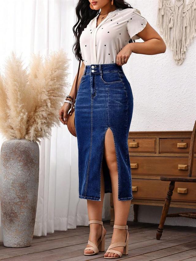 women's casual washed denim slit a-line skirt