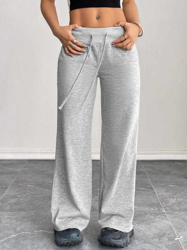 grey heathered knit low-rise wide-leg sweatpants