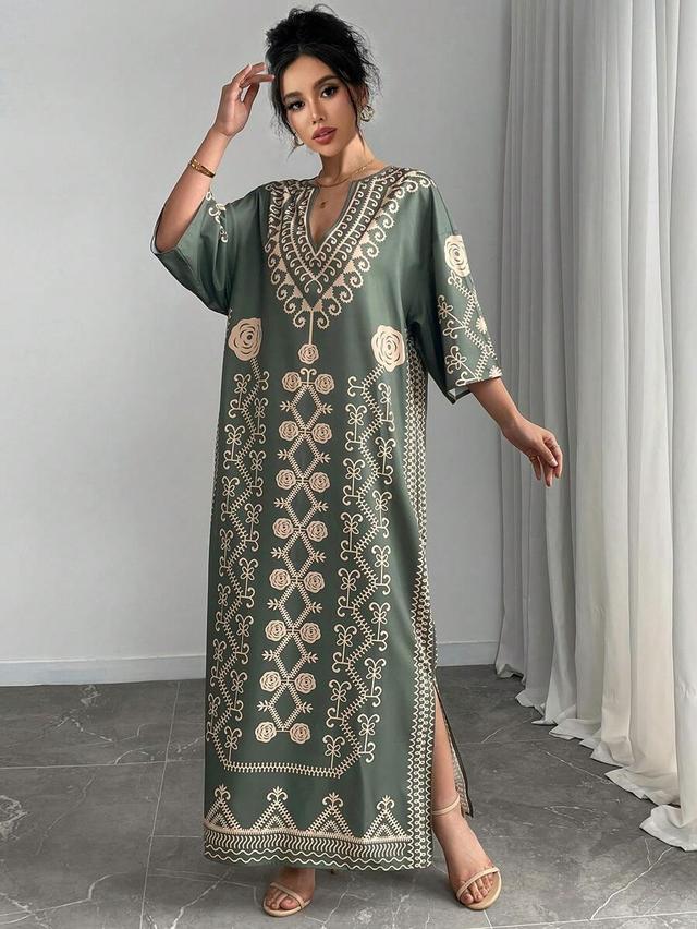 breezaya women's vintage print side slit dress