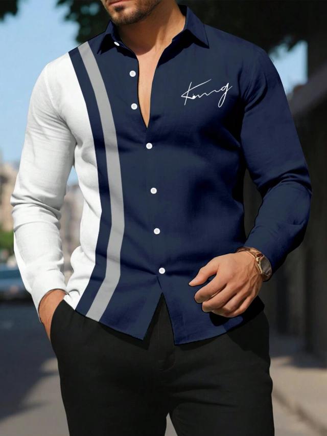 navy and white colorblock long sleeve casual shirt