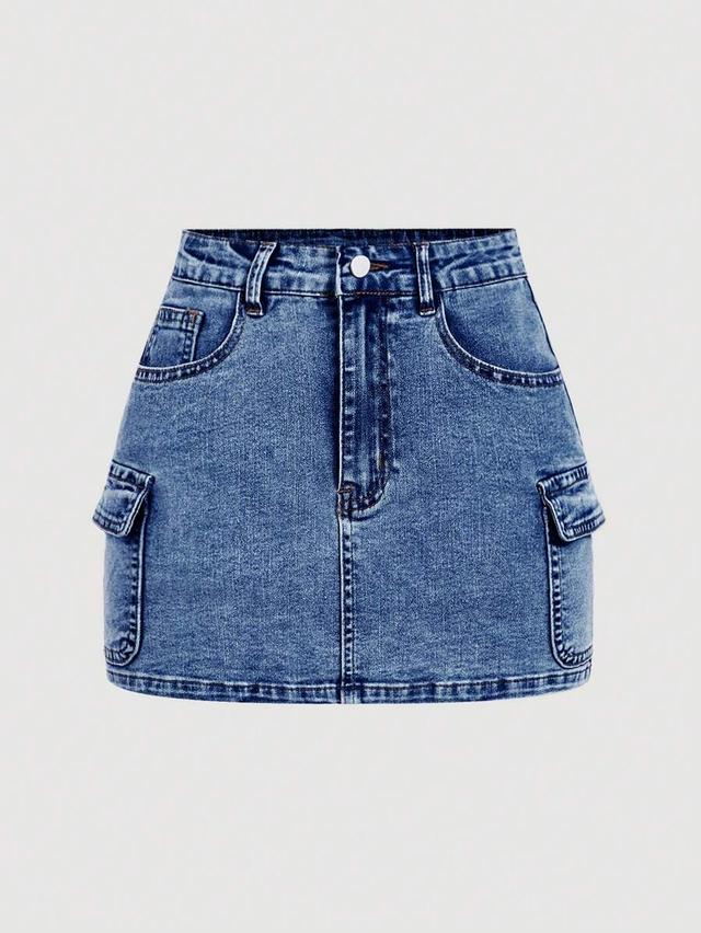 blue denim cargo mini skirt