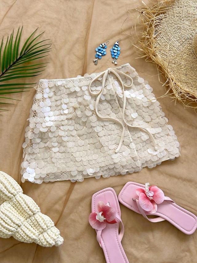 soleia low-waist white sequin mini skirt