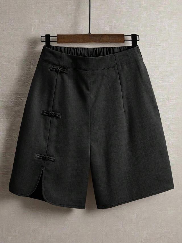 charcoal grey elastic waist chinese knot shorts