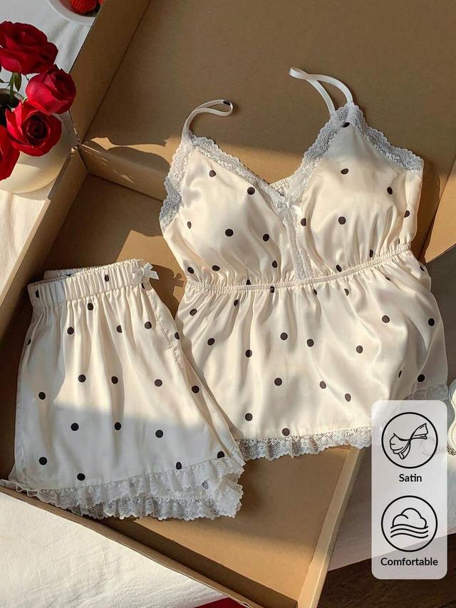 polka dot satin camisole and shorts pajama set