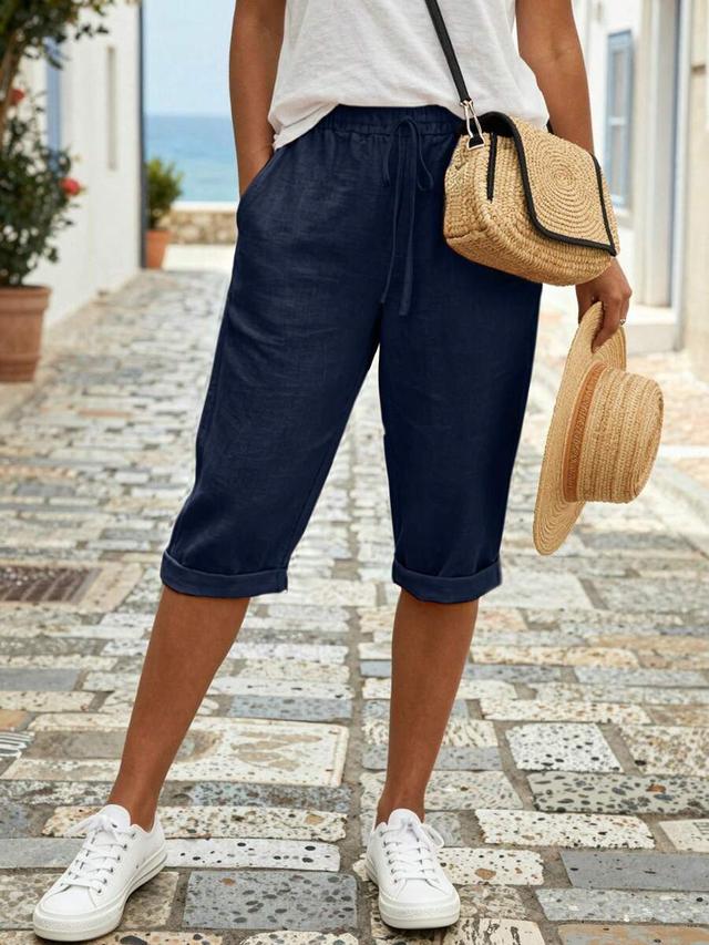 selamara navy blue linen drawstring harem pants